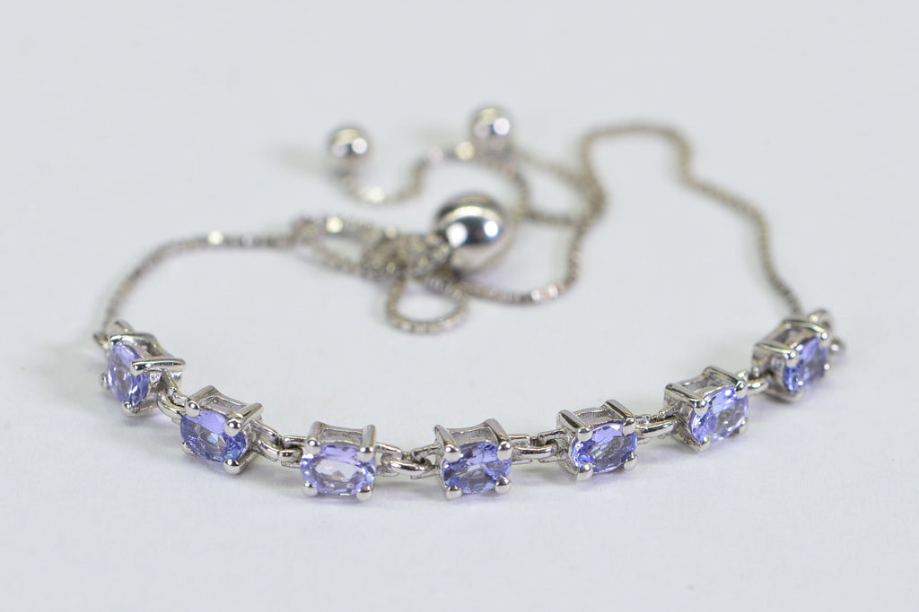 Natural Tanzanite Bracelet: Sterling Silver Bolo Style, December Birthstone