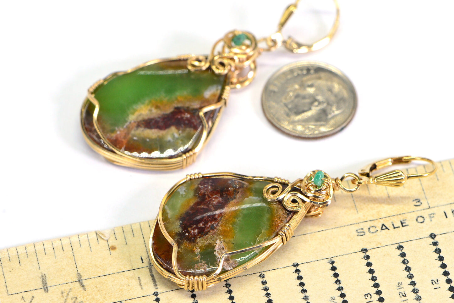 14K Gold-Filled Wire Wrapped Chrysoprase Drop Earrings