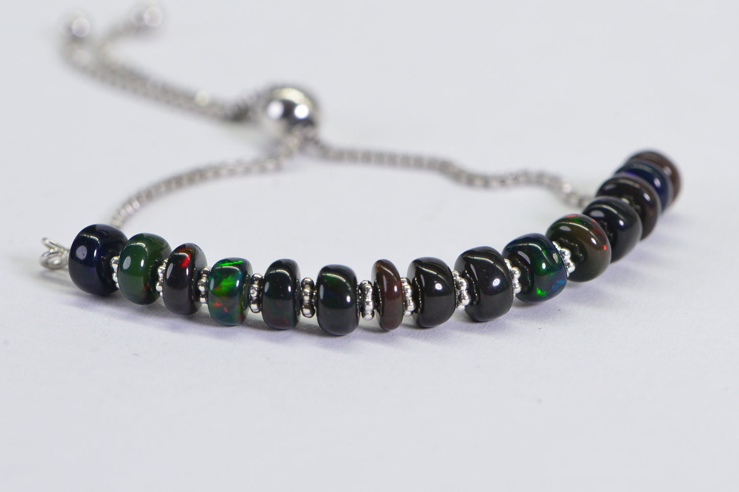 Ethiopian Black Opal Bracelet: Sterling Silver Bolo Beaded Jewelry