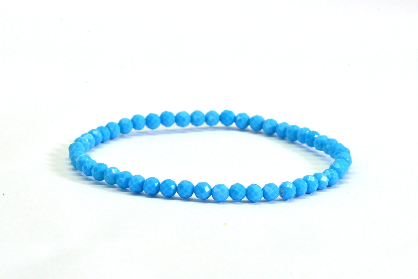 Sleeping Beauty Turquoise Beaded Bracelet: 4mm Faceted Gemstone, Adjustable Boho Anklet