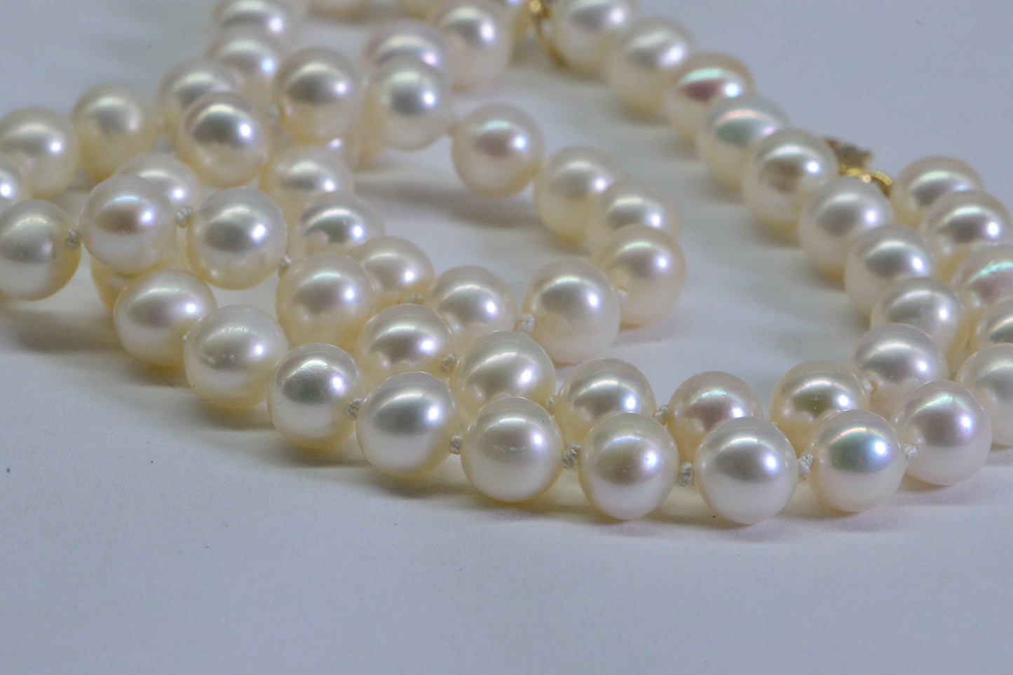 AAA Freshwater Pearl Necklace: 14K Gold, Knotted Silk Cord