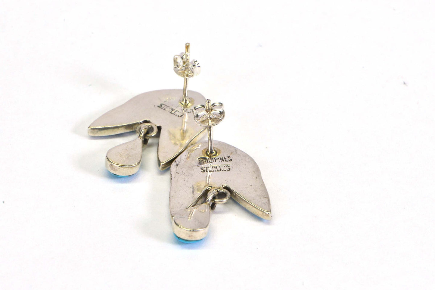 Vintage Teardrop Stud Earrings, Natural Turquoise Opal Inlay, Sterling Silver