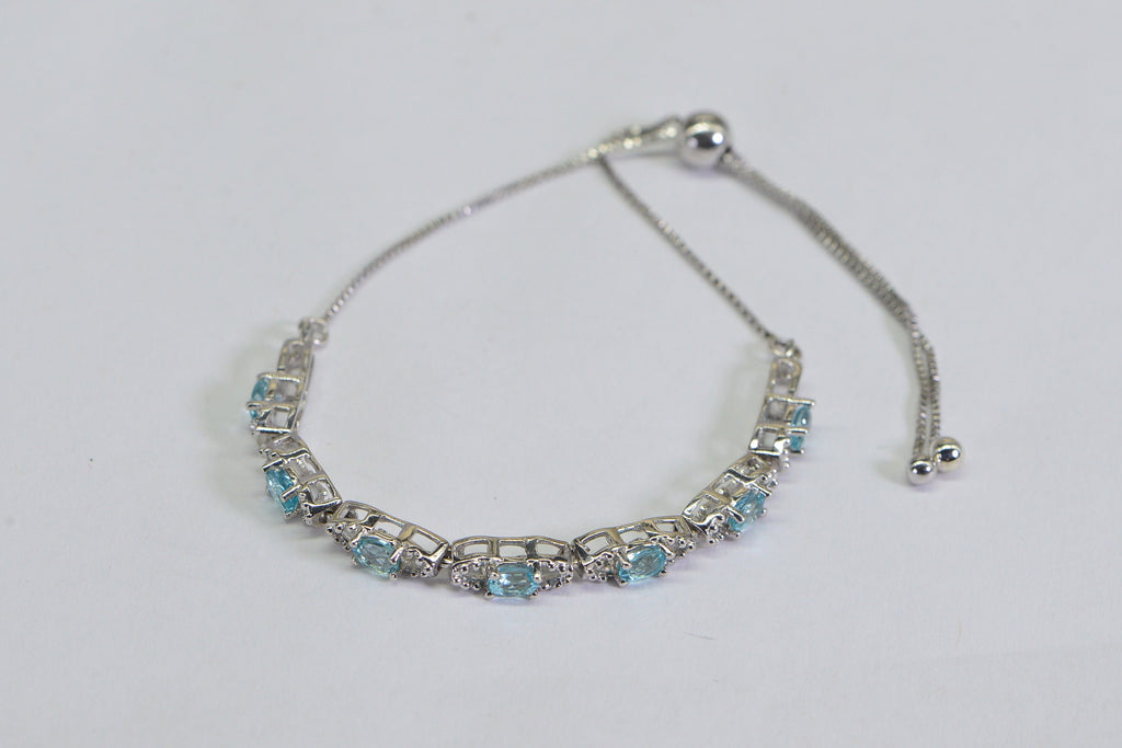 Natural Aquamarine Bolo Bracelet: Adjustable Sterling Silver Gemstone Bracelet