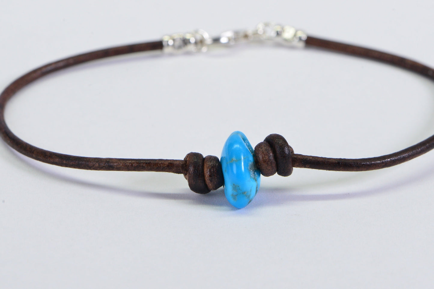 Raw Arizona Turquoise Nugget Bracelet: Rusty Brown Leather Knot