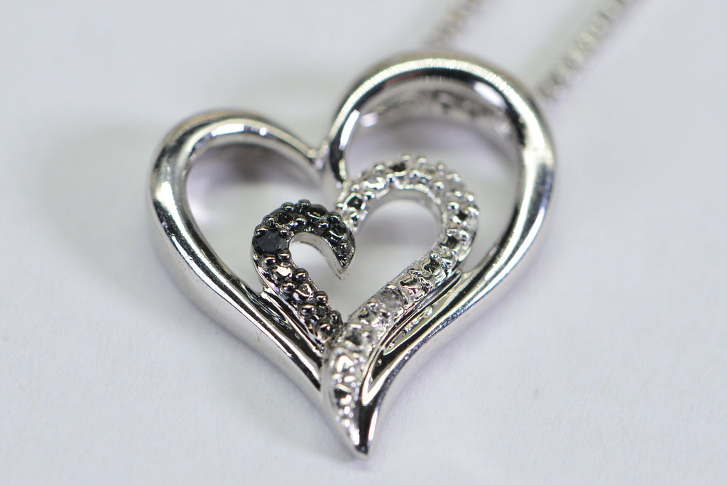 Diamond Double Heart Pendant: Sterling Silver Twisted Necklace