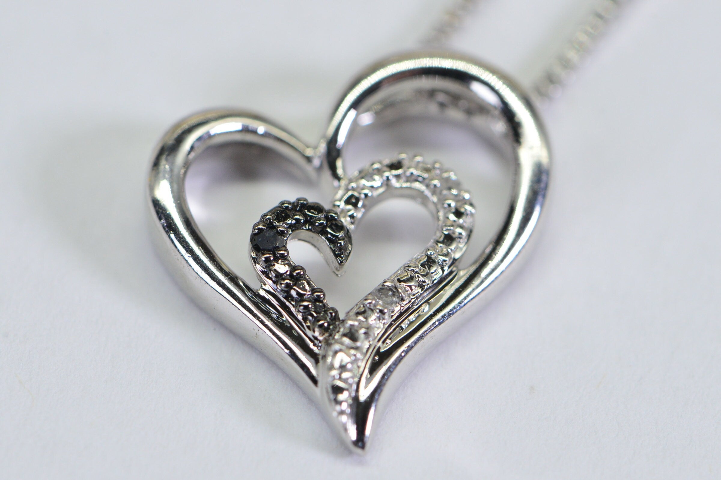 Diamond Double Heart Pendant: Sterling Silver Twisted Necklace