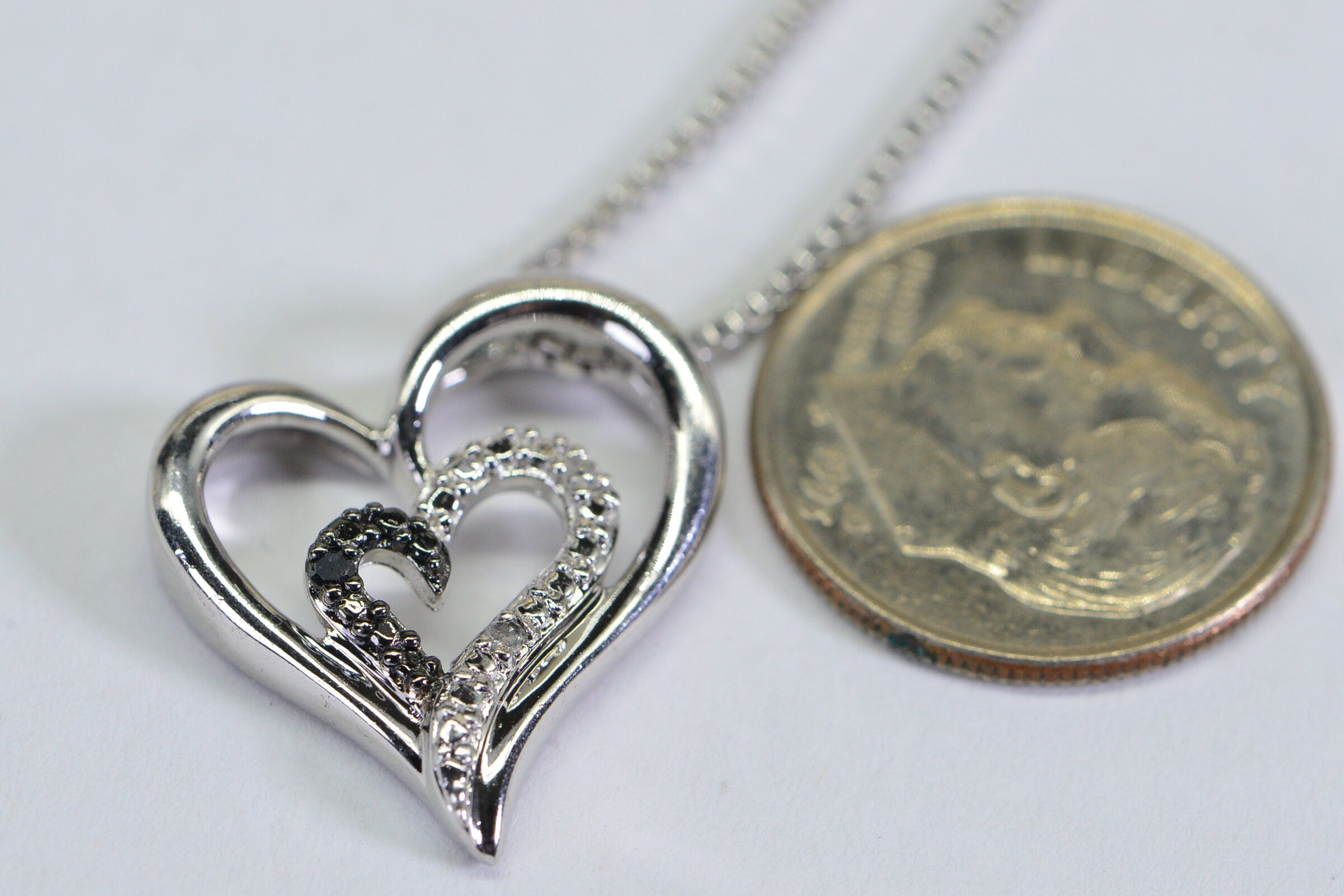 Diamond Double Heart Pendant: Sterling Silver Twisted Necklace