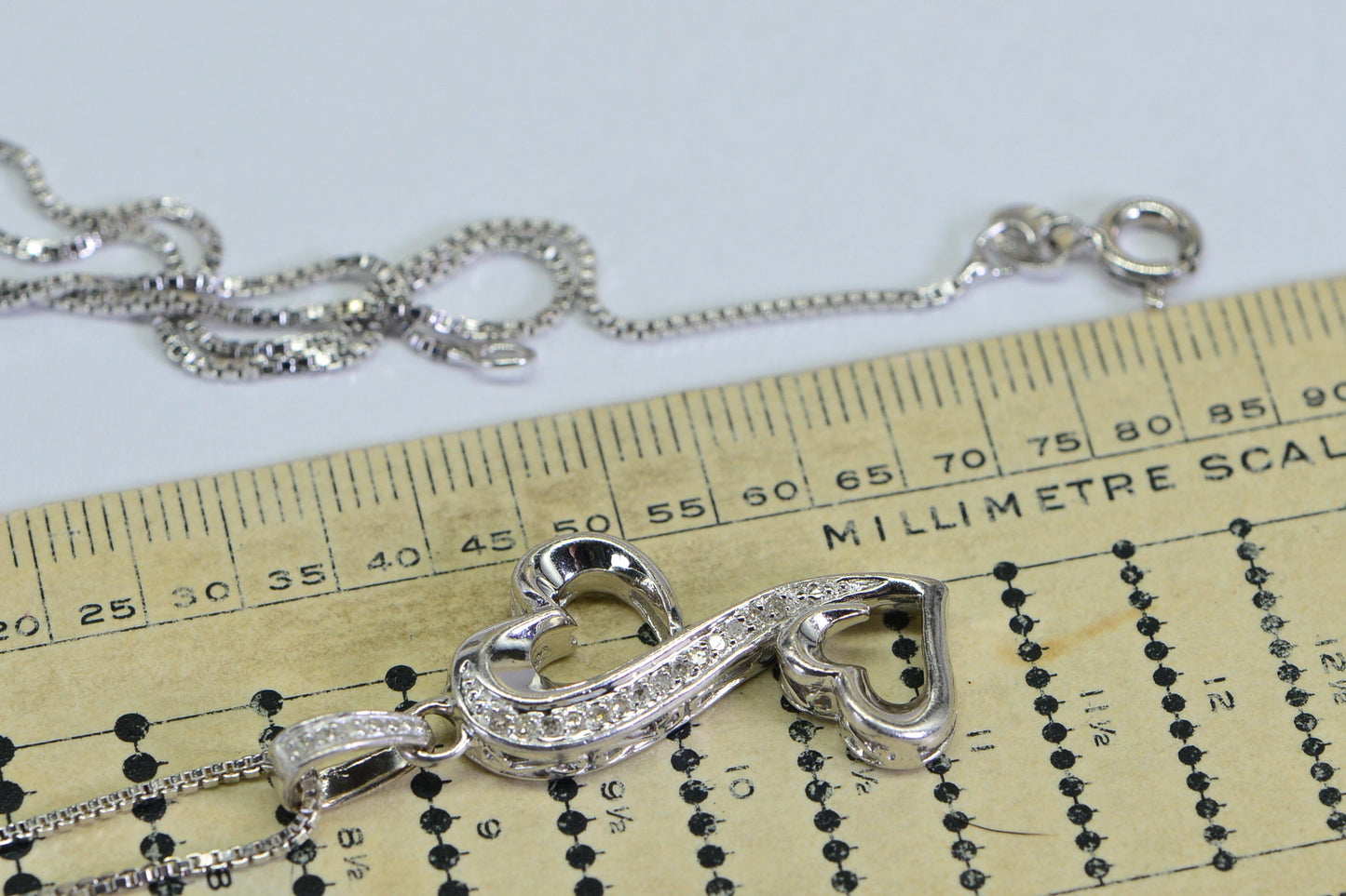 Double Heart Diamond Pendant: Sterling Silver Valentine's Gift