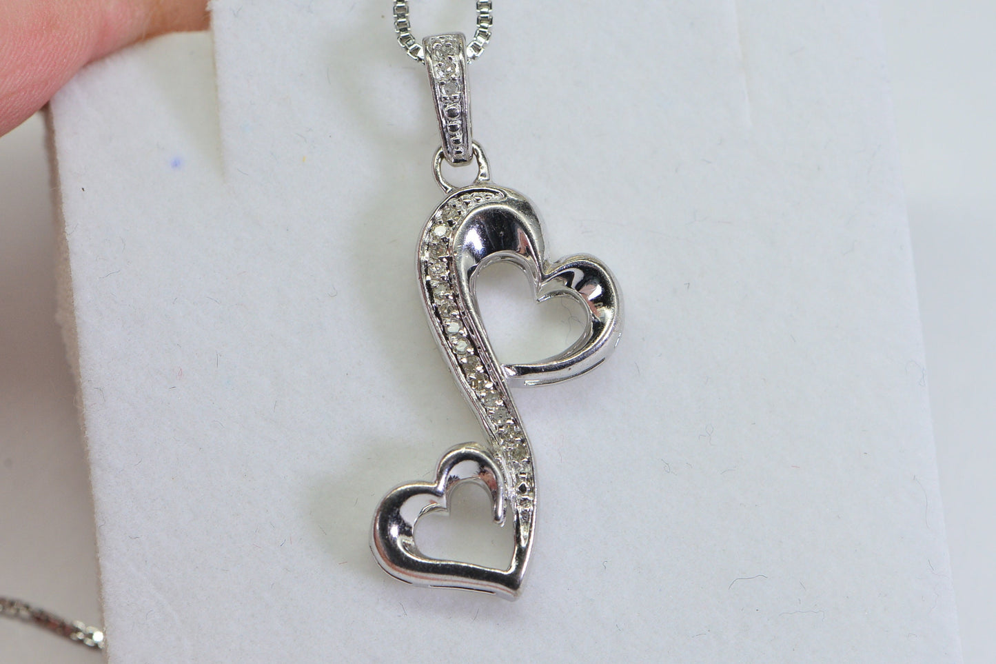 Double Heart Diamond Pendant: Sterling Silver Valentine's Gift