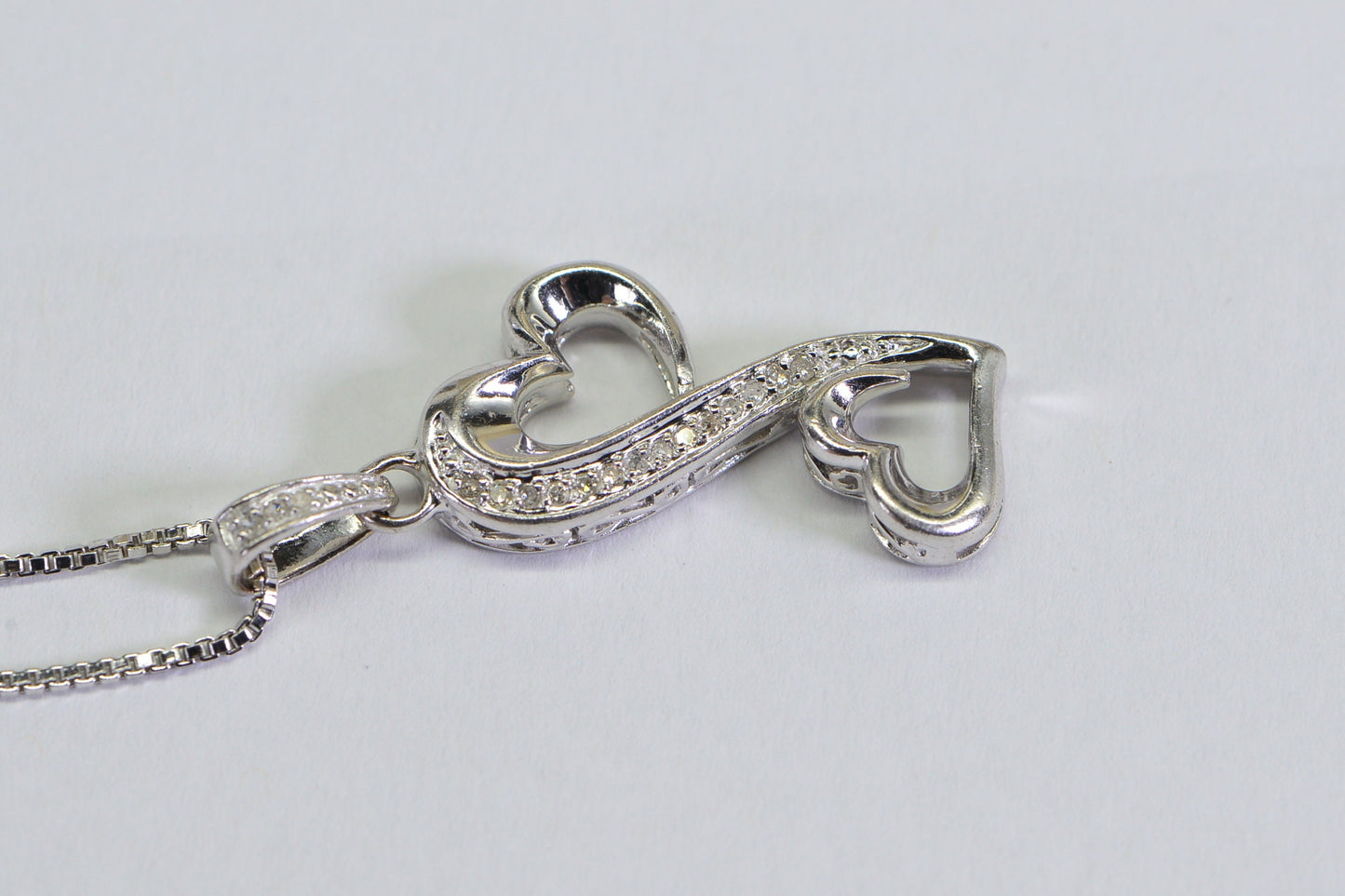 Double Heart Diamond Pendant: Sterling Silver Valentine's Gift