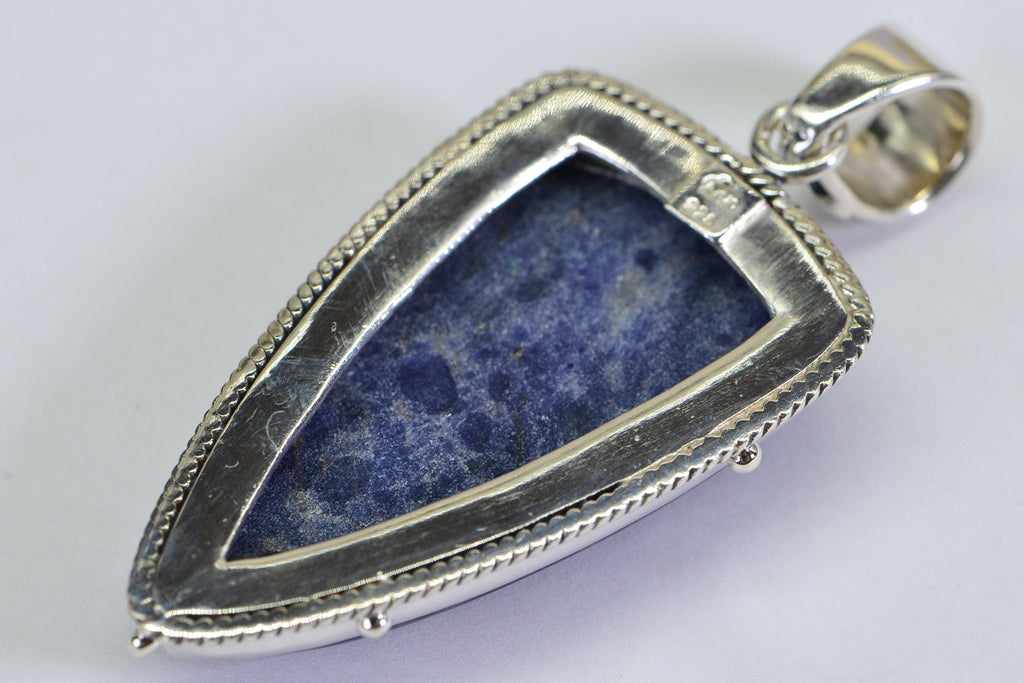 Sterling Silver Sodalite Spear Pendant: Blue Gemstone Amulet