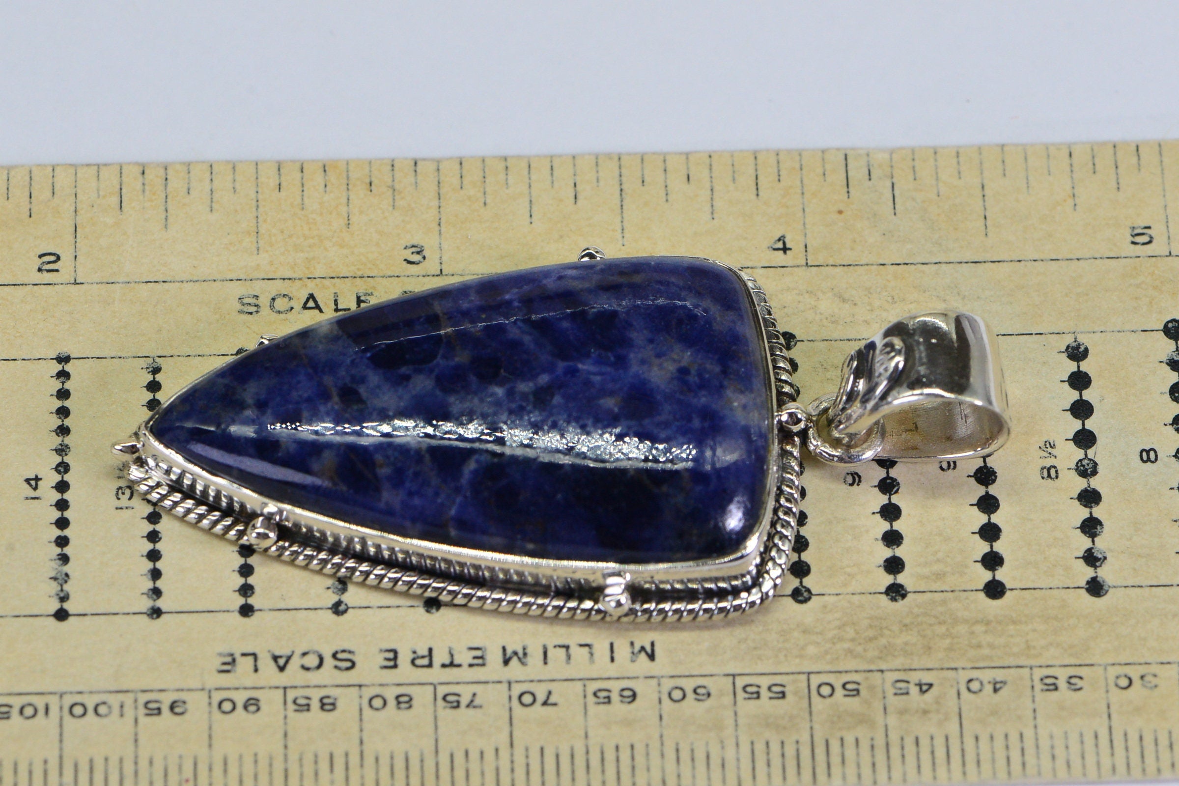 Sterling Silver Sodalite Spear Pendant: Blue Gemstone Amulet