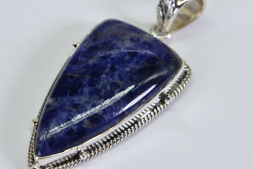 Sterling Silver Sodalite Spear Pendant: Blue Gemstone Amulet
