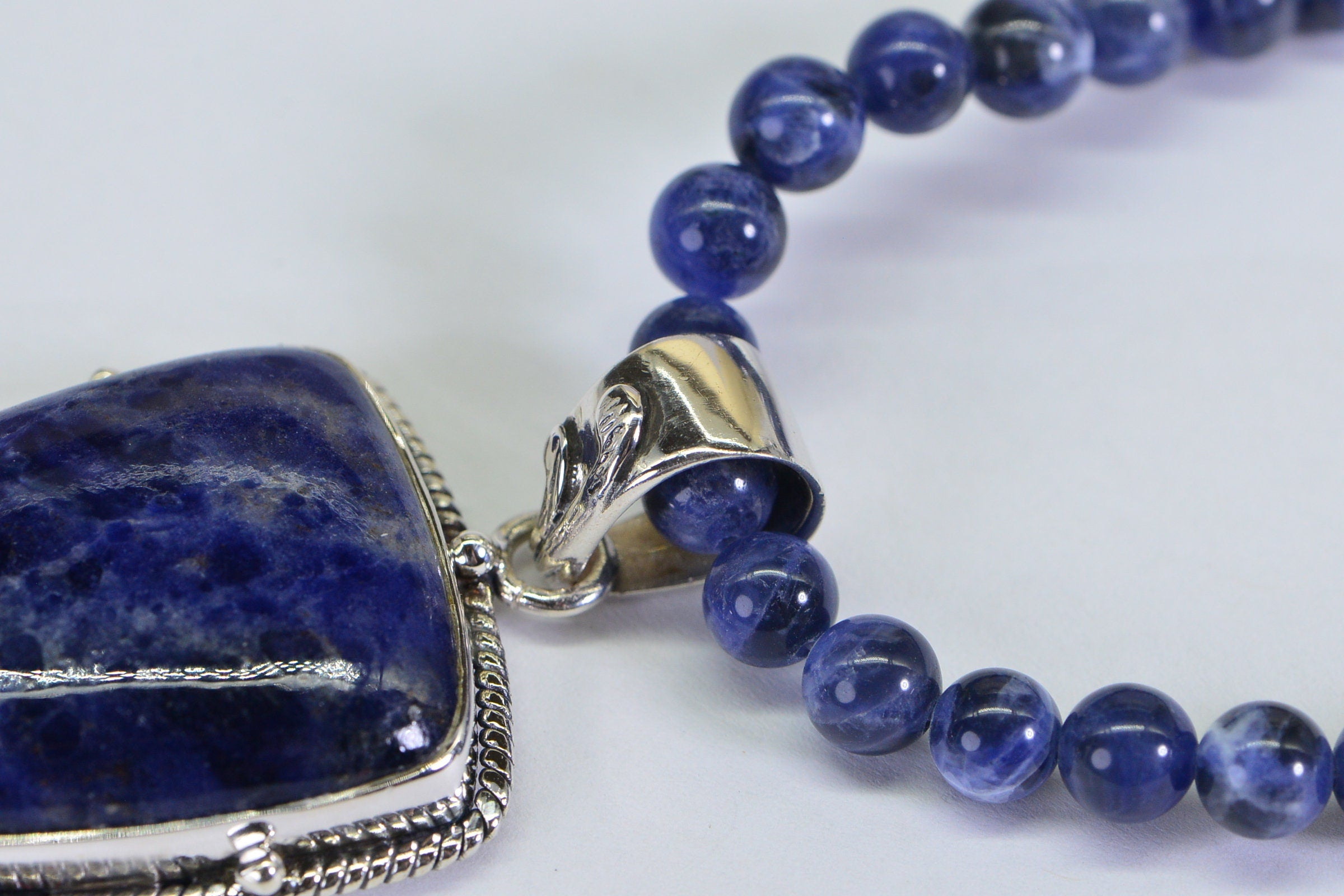 Sterling Silver Sodalite Spear Pendant: Blue Gemstone Amulet