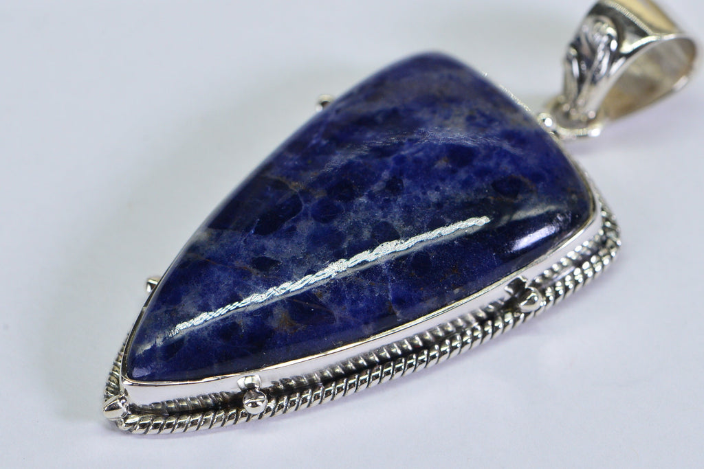 Sterling Silver Sodalite Spear Pendant: Blue Gemstone Amulet