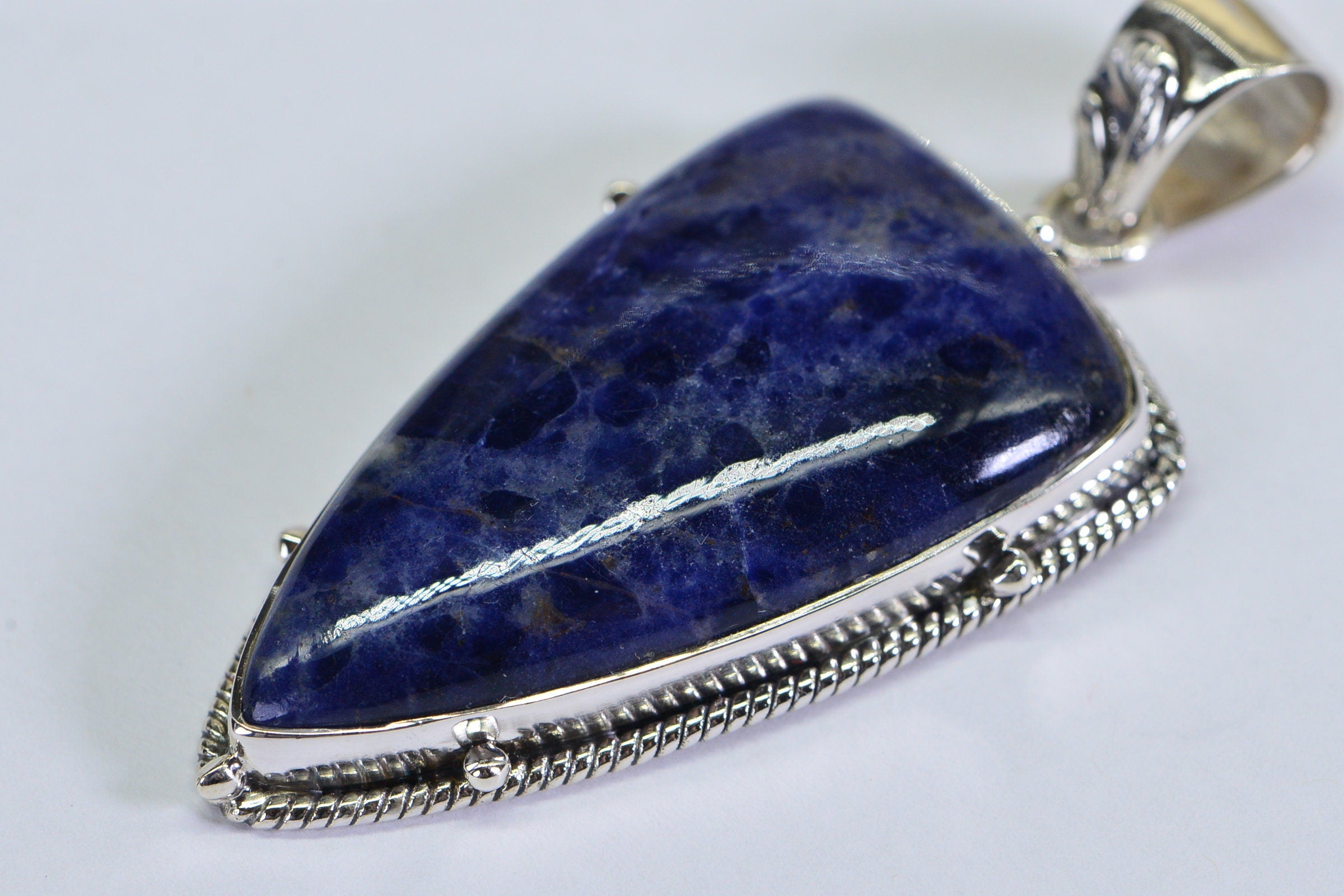 Sterling Silver Sodalite Spear Pendant: Blue Gemstone Amulet