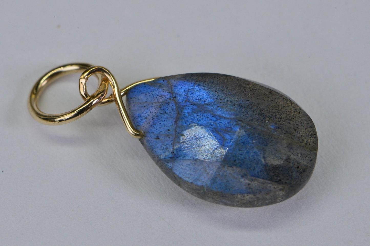 AAA Labradorite Charm, 14K Gold Filled Wire Wrapped Pendant