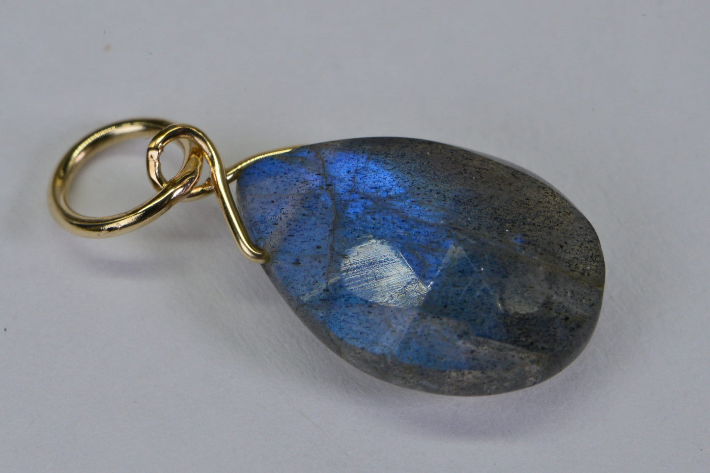 AAA Labradorite Charm, 14K Gold Filled Wire Wrapped Pendant