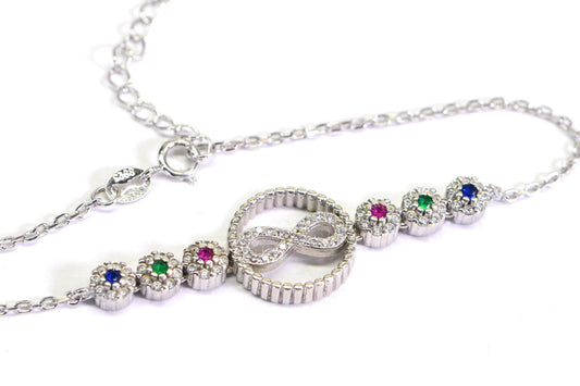 Sterling Silver Infinity Bracelet: Simulated Diamond, Ruby, Sapphire, Emerald