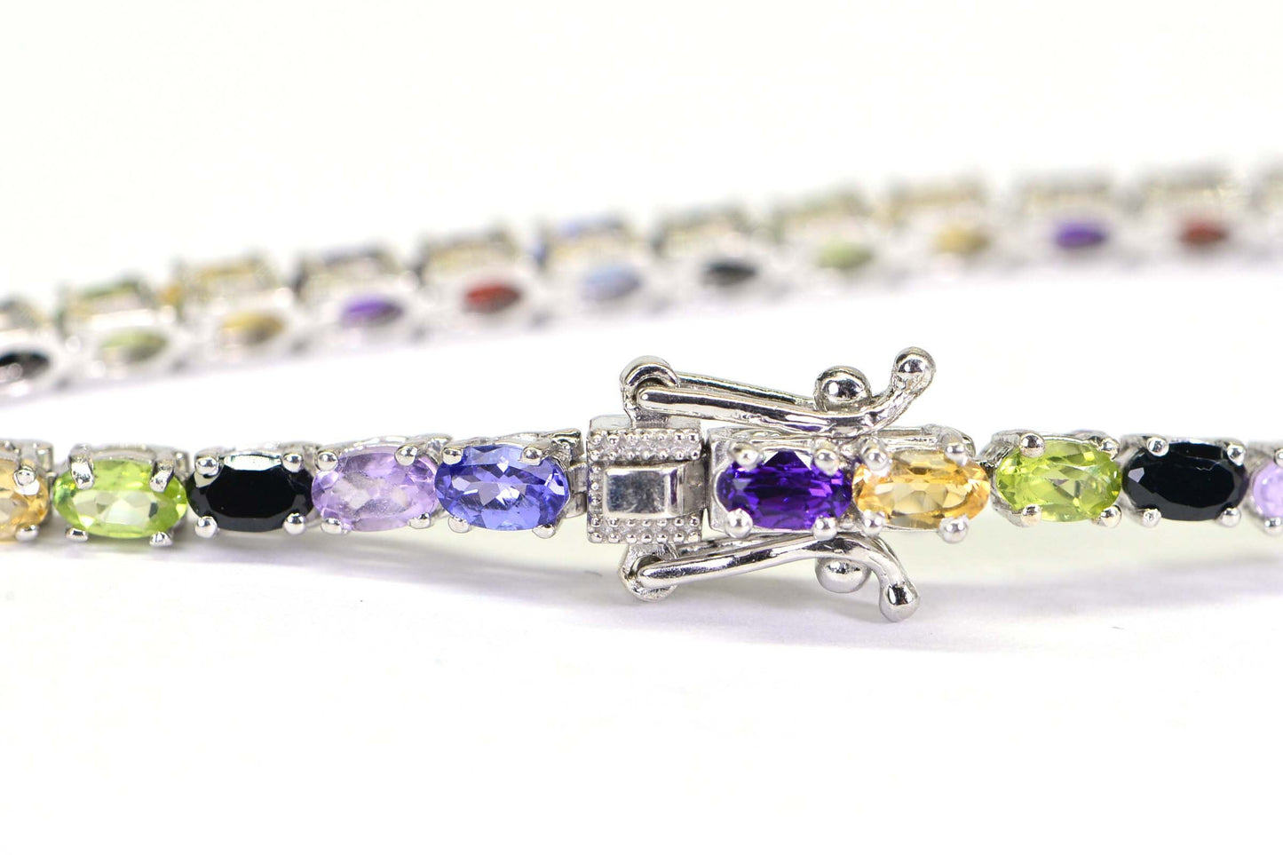 Rainbow Gemstone Tennis Bracelet: Sterling Silver Multi-Stone Bracelet