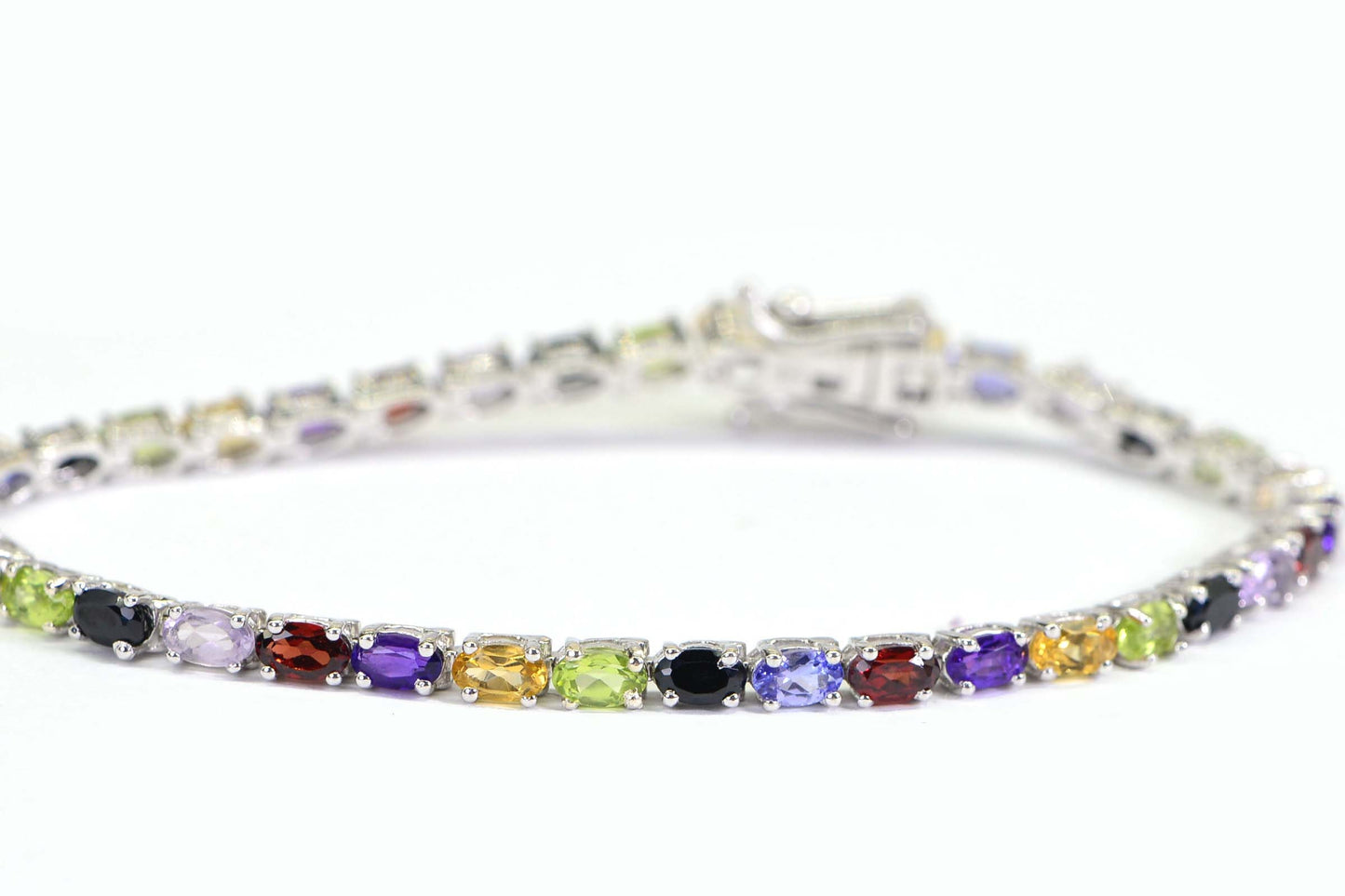 Rainbow Gemstone Tennis Bracelet: Sterling Silver Multi-Stone Bracelet