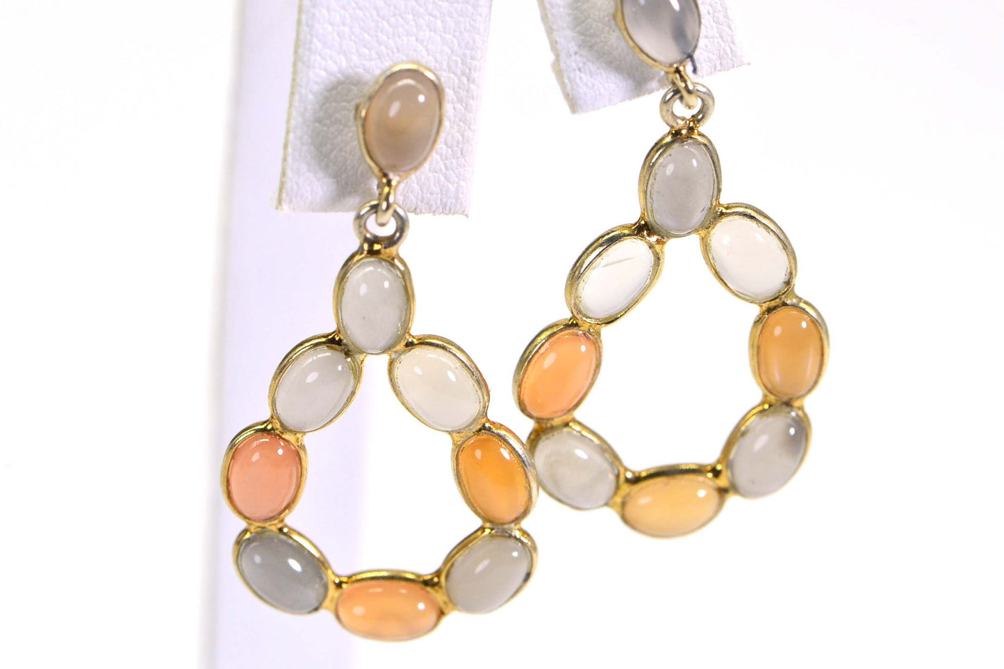 Peach Moonstone Dangle Earrings: 14K Gold Over Sterling Silver Teardrop Studs