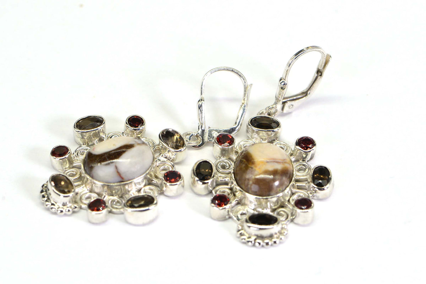 Natural Multi Stone Earrings Bezel Setting Sterling Silver Large Dramatic festival Earrings