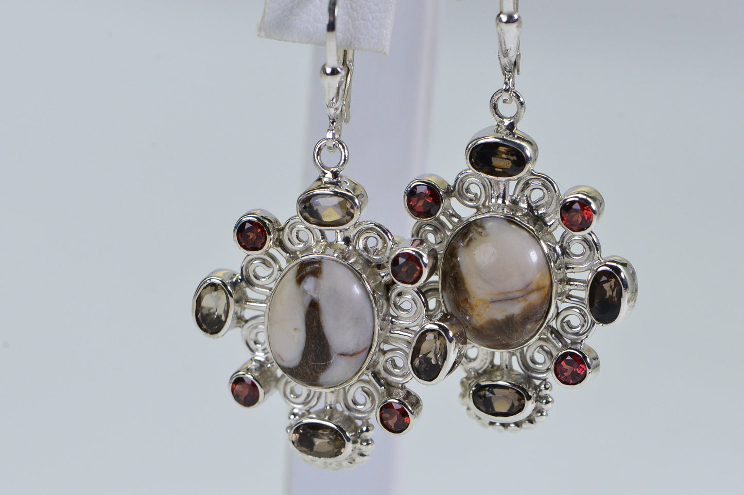 Natural Multi Stone Earrings Bezel Setting Sterling Silver Large Dramatic festival Earrings