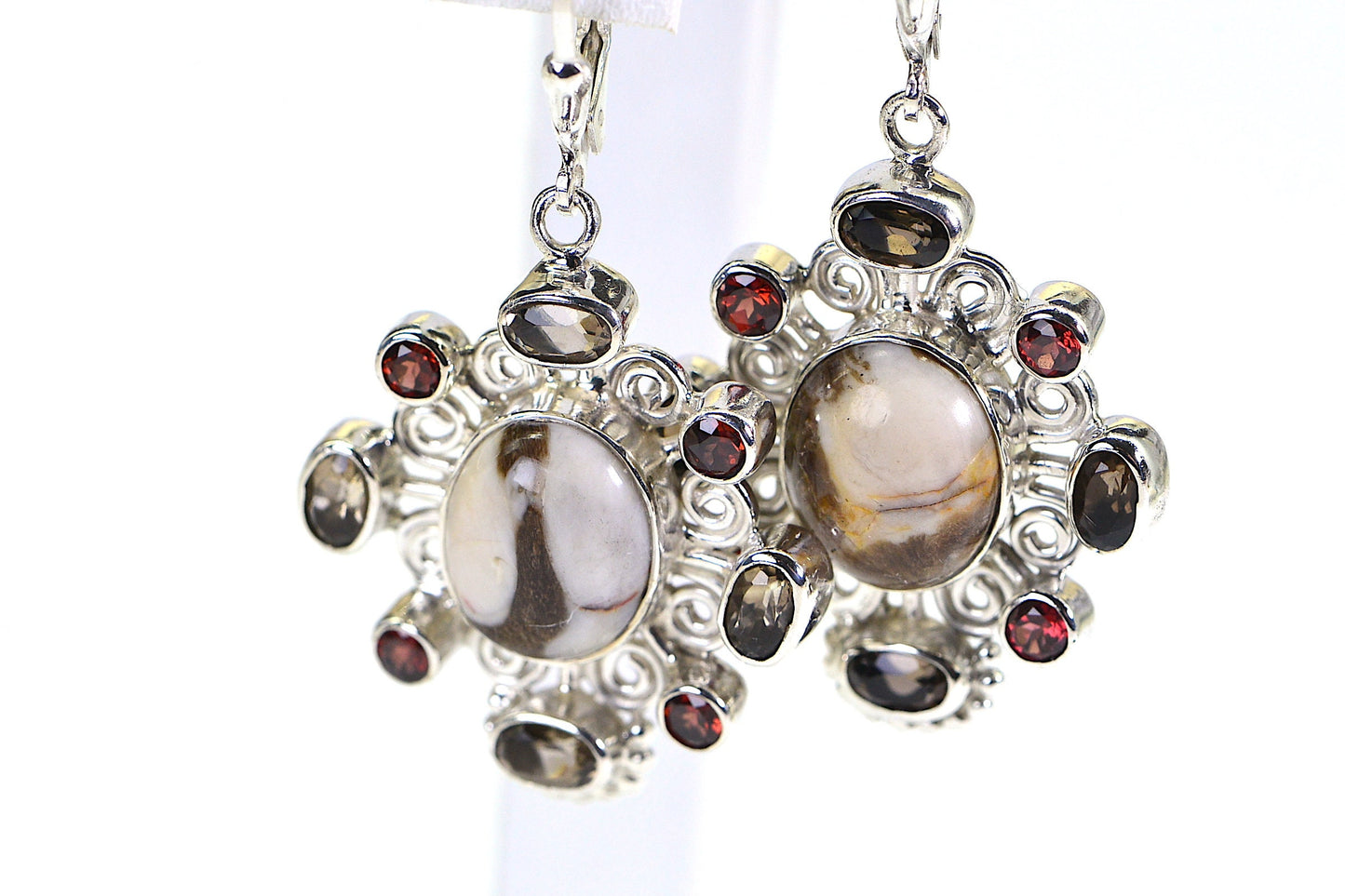 Natural Multi Stone Earrings Bezel Setting Sterling Silver Large Dramatic festival Earrings