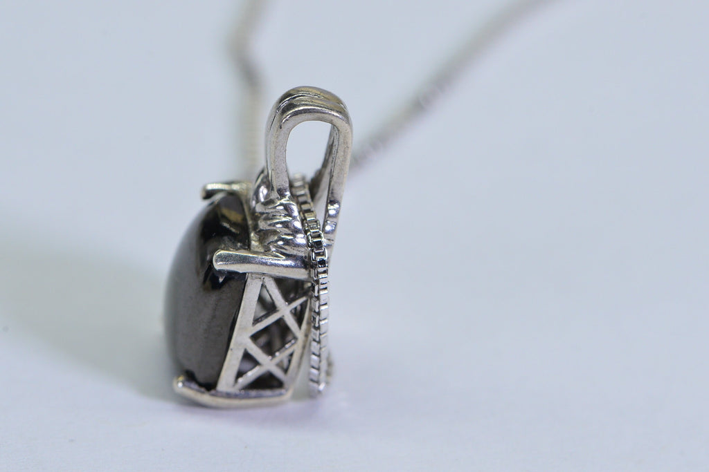 Black Onyx Sterling Silver Pendant: Emerald Cut Filigree Charm