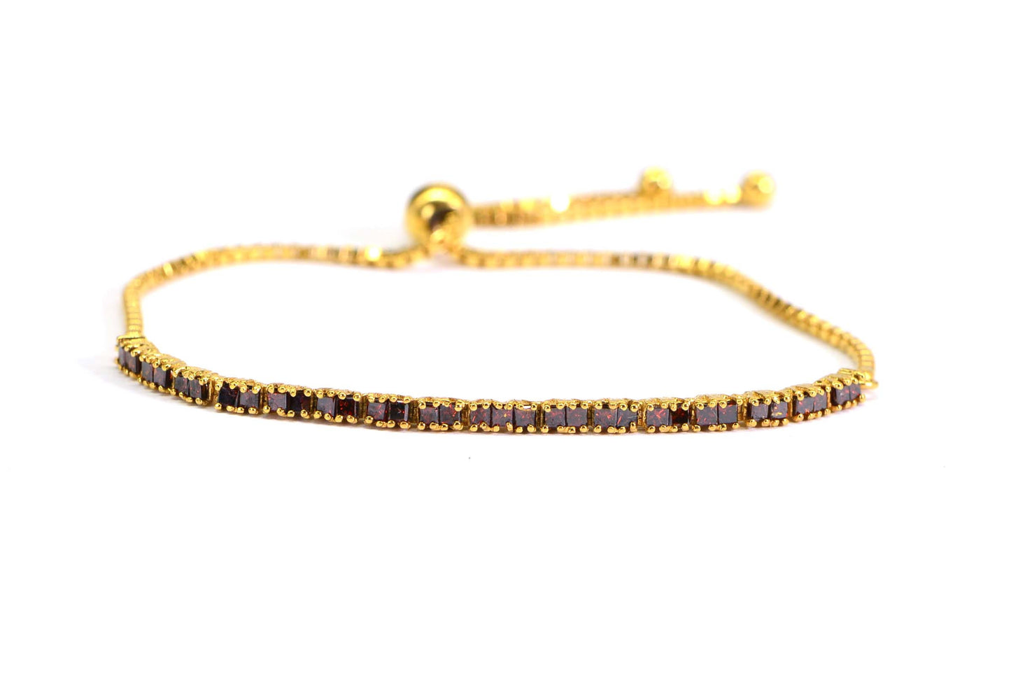 Red Diamond Baguette Bolo Bracelet: 24K Gold Vermeil, Minimalist Tennis Style