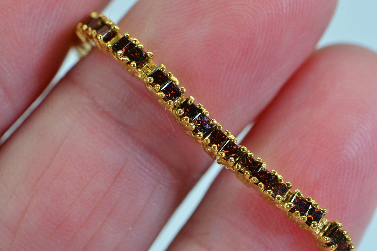 Red Diamond Baguette Bolo Bracelet: 24K Gold Vermeil, Minimalist Tennis Style