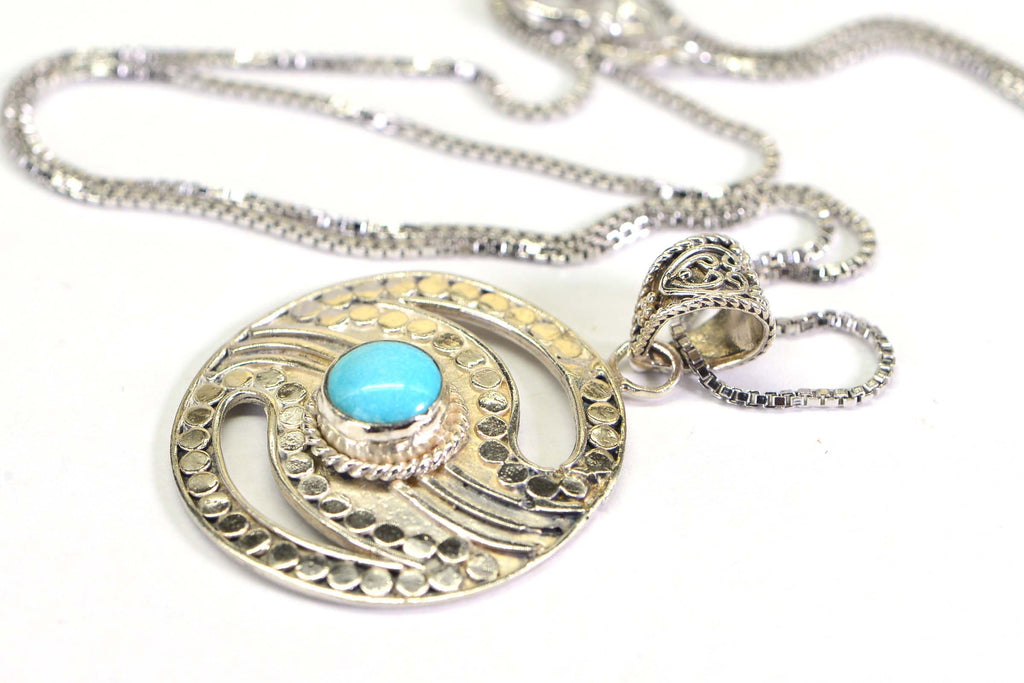 Vintage Sleeping Beauty Turquoise Evil Eye Sterling Silver Pendant Necklace