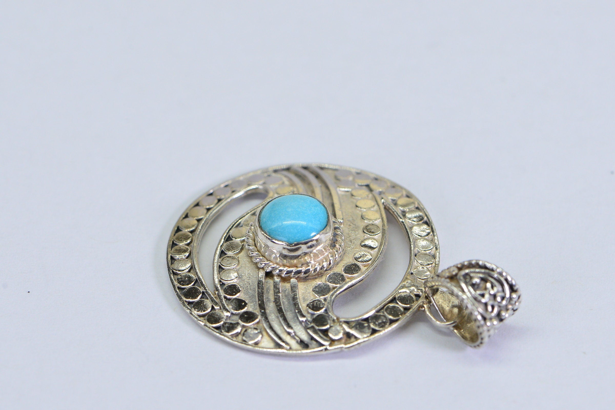 Vintage Sleeping Beauty Turquoise Evil Eye Sterling Silver Pendant Necklace