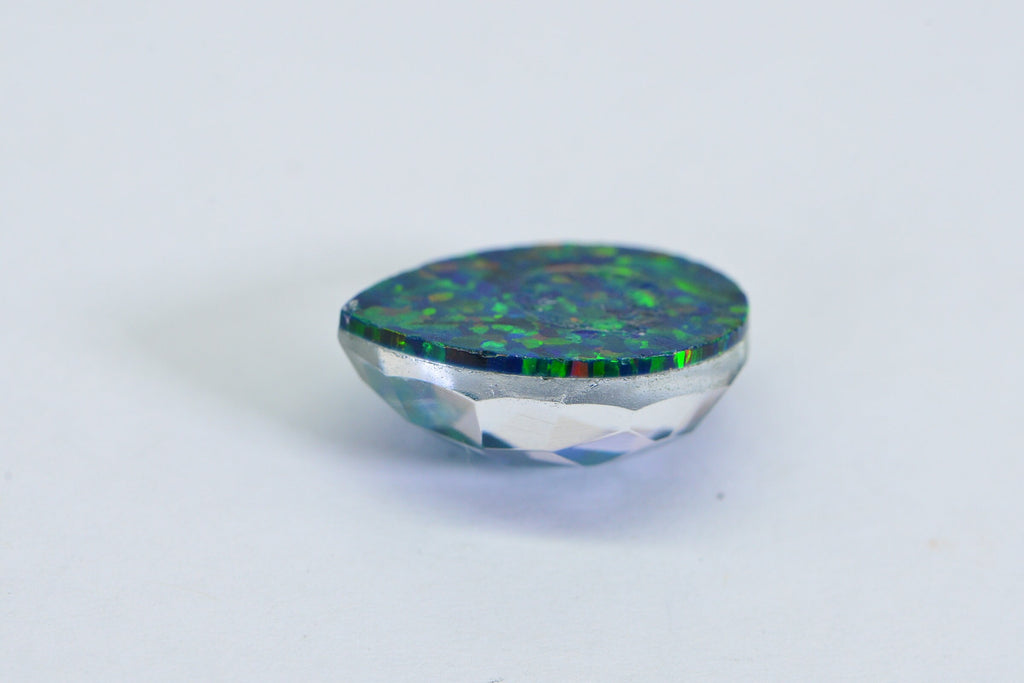 Blue Green Lab-Created Opal Cabochon: Pear Faceted Doublet, 11.35 Ct