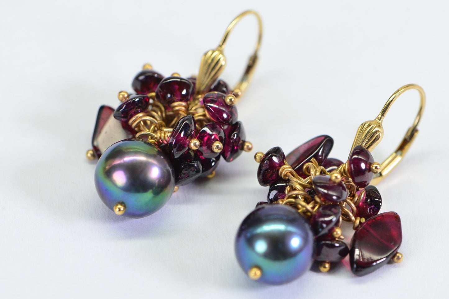 Black Pearl Garnet Dangle Earrings, 14k Gold-Filled Wire