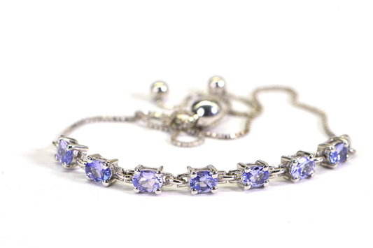 Natural Tanzanite Bracelet: Sterling Silver Bolo Style, December Birthstone