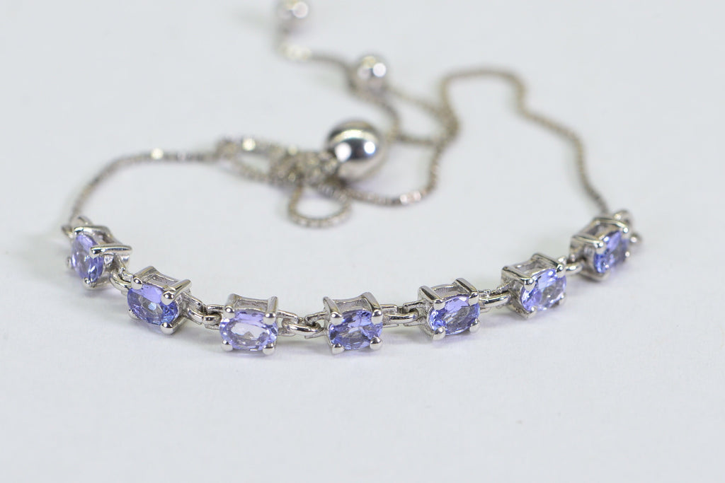 Natural Tanzanite Bracelet: Sterling Silver Bolo Style, December Birthstone