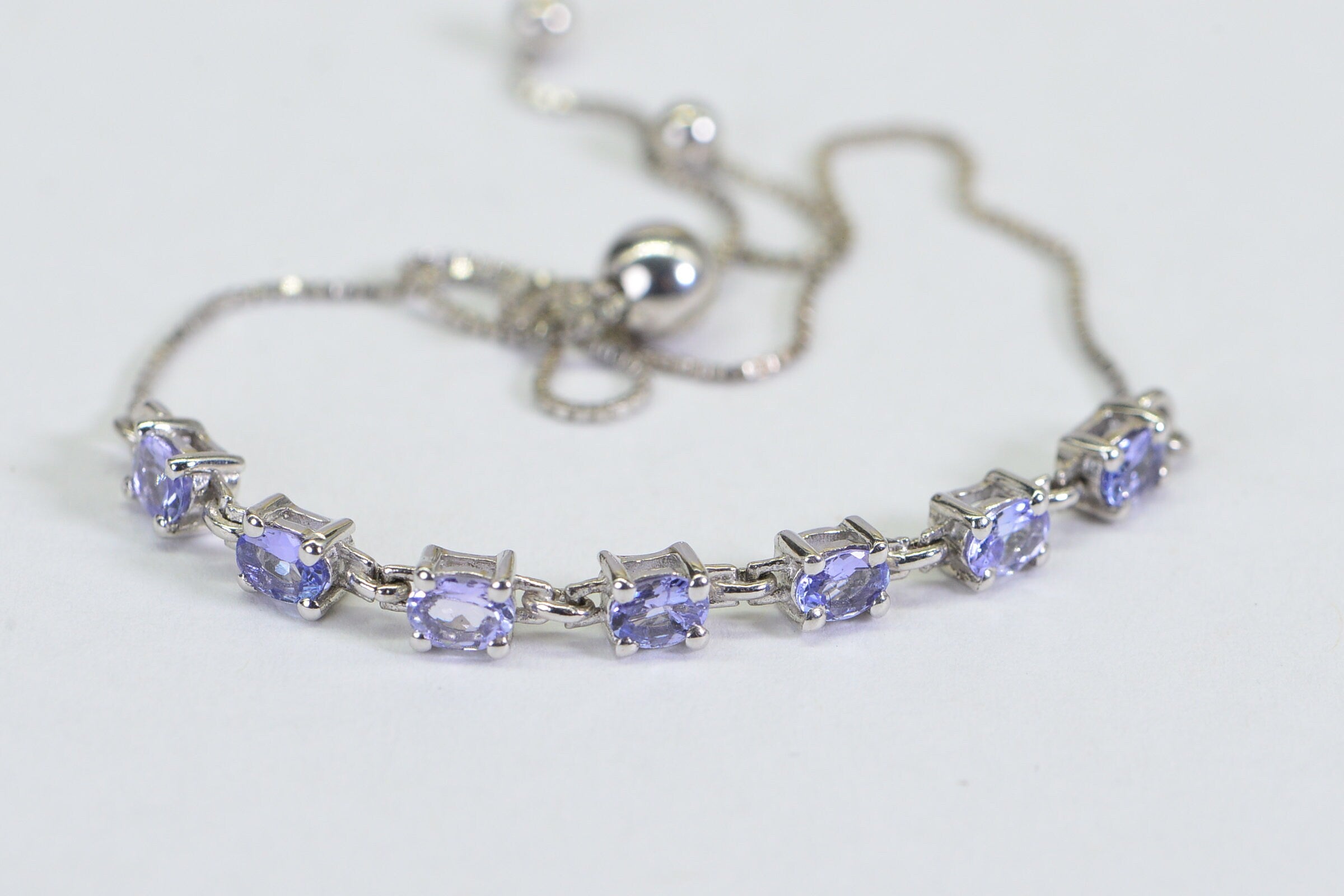 Natural Tanzanite Bracelet: Sterling Silver Bolo Style, December Birthstone