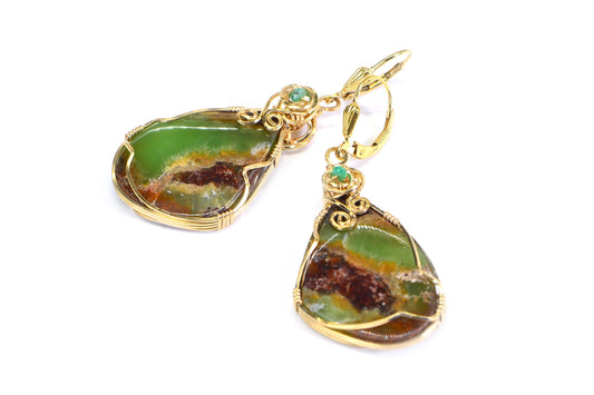 14K Gold-Filled Wire Wrapped Chrysoprase Drop Earrings