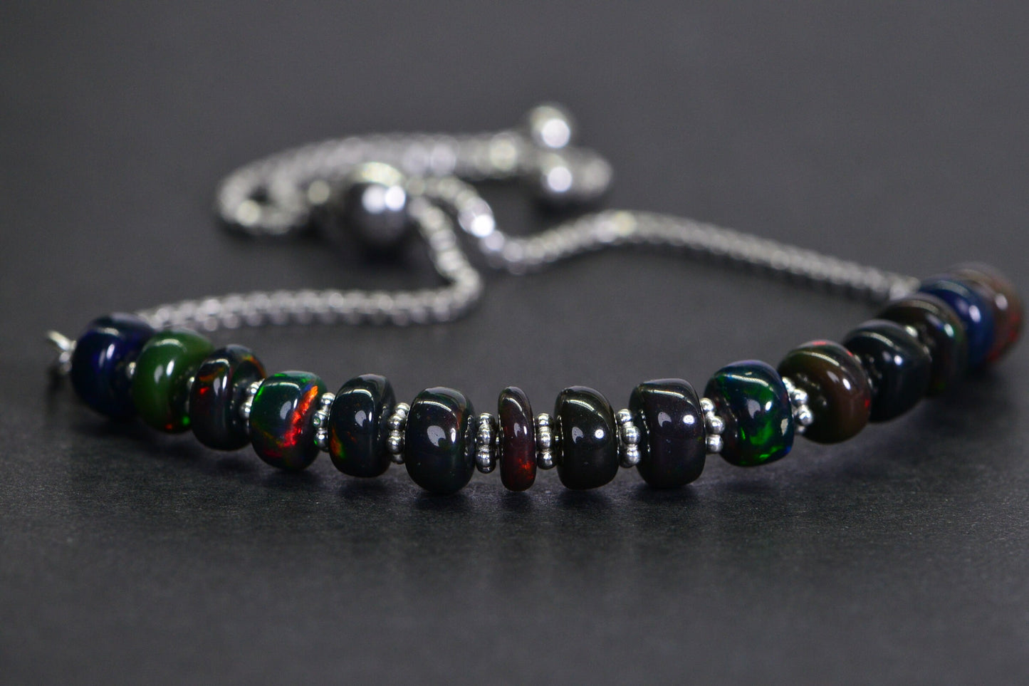 Ethiopian Black Opal Bracelet: Sterling Silver Bolo Beaded Jewelry