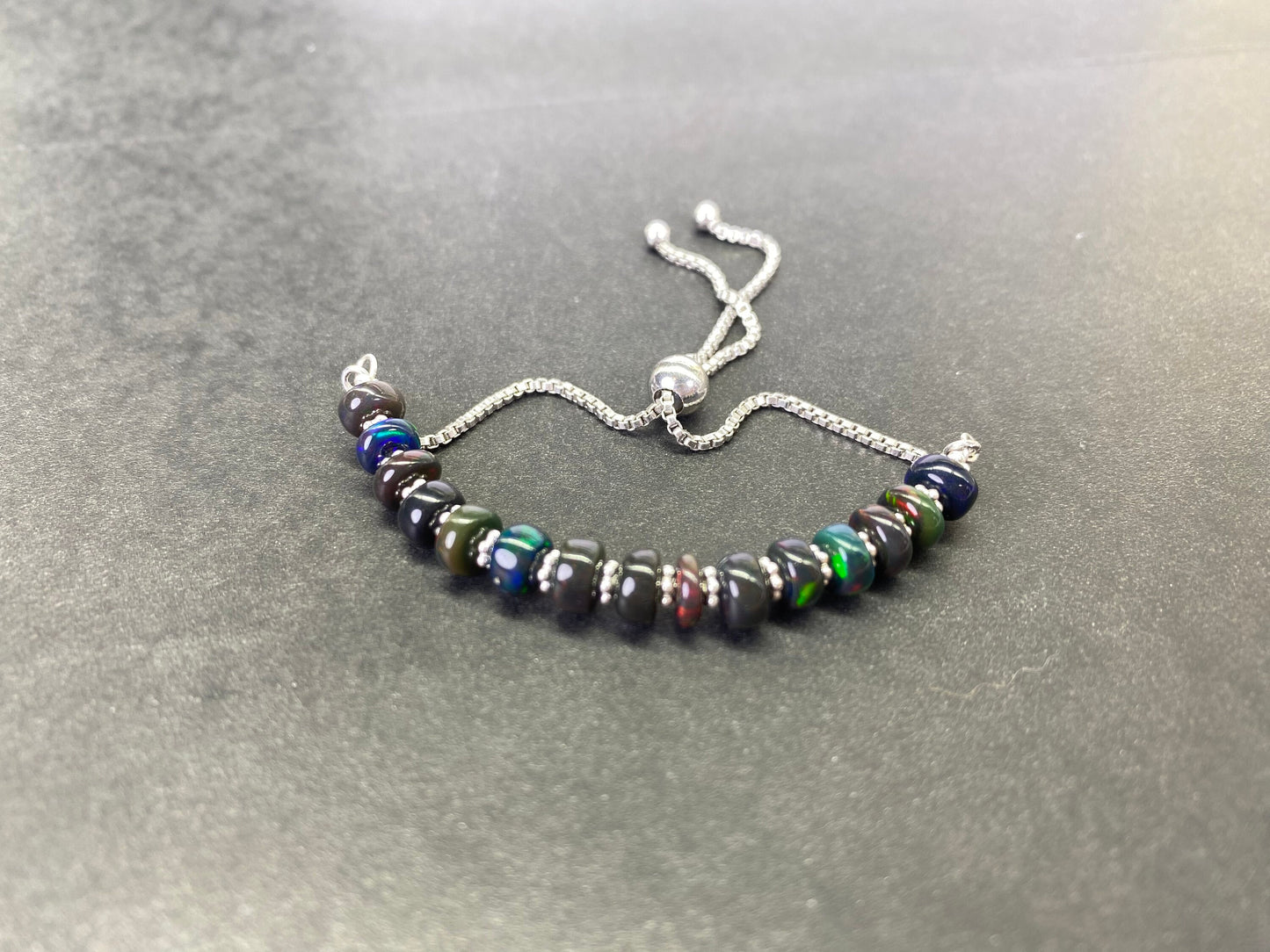 Ethiopian Black Opal Bracelet: Sterling Silver Bolo Beaded Jewelry