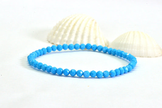 Sleeping Beauty Turquoise Beaded Bracelet: 4mm Faceted Gemstone, Adjustable Boho Anklet