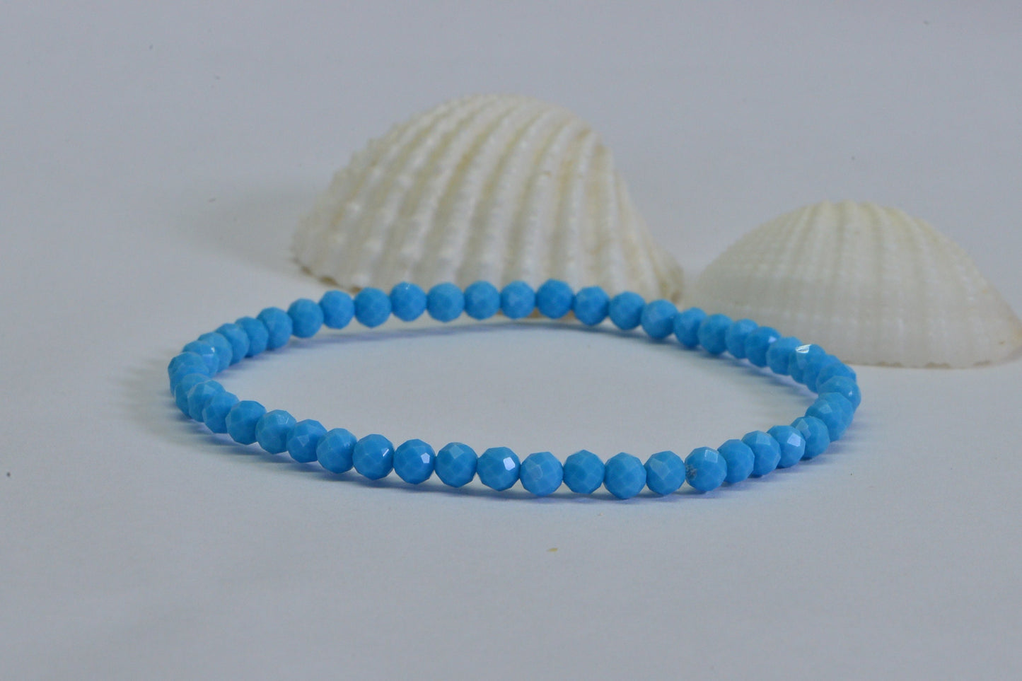 Sleeping Beauty Turquoise Beaded Bracelet: 4mm Faceted Gemstone, Adjustable Boho Anklet