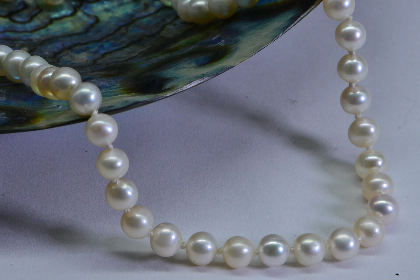 AAA Freshwater Pearl Necklace: 14K Gold, Knotted Silk Cord
