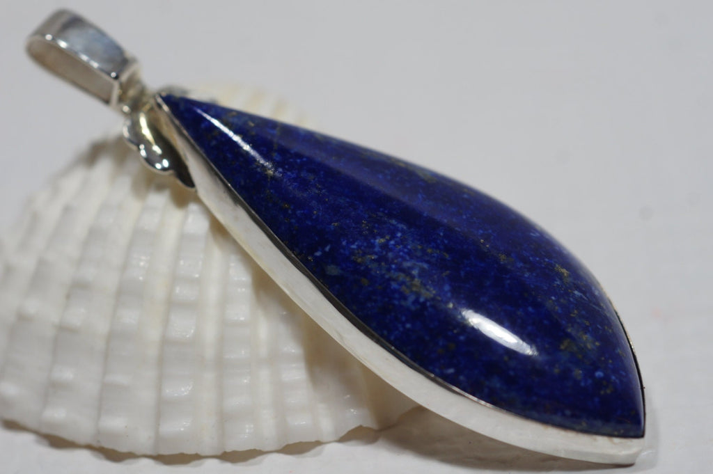 Lapis Lazuli Sterling Silver Bezel  Set Pendant  Gemstone Teardrop Shape Navy Blue  Birthstone December