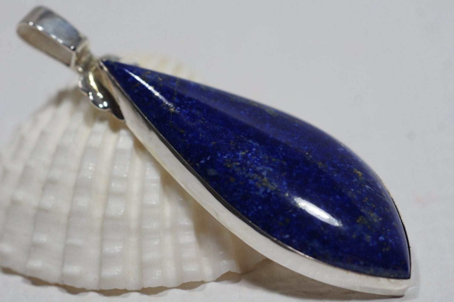 Lapis Lazuli Sterling Silver Bezel  Set Pendant  Gemstone Teardrop Shape Navy Blue  Birthstone December