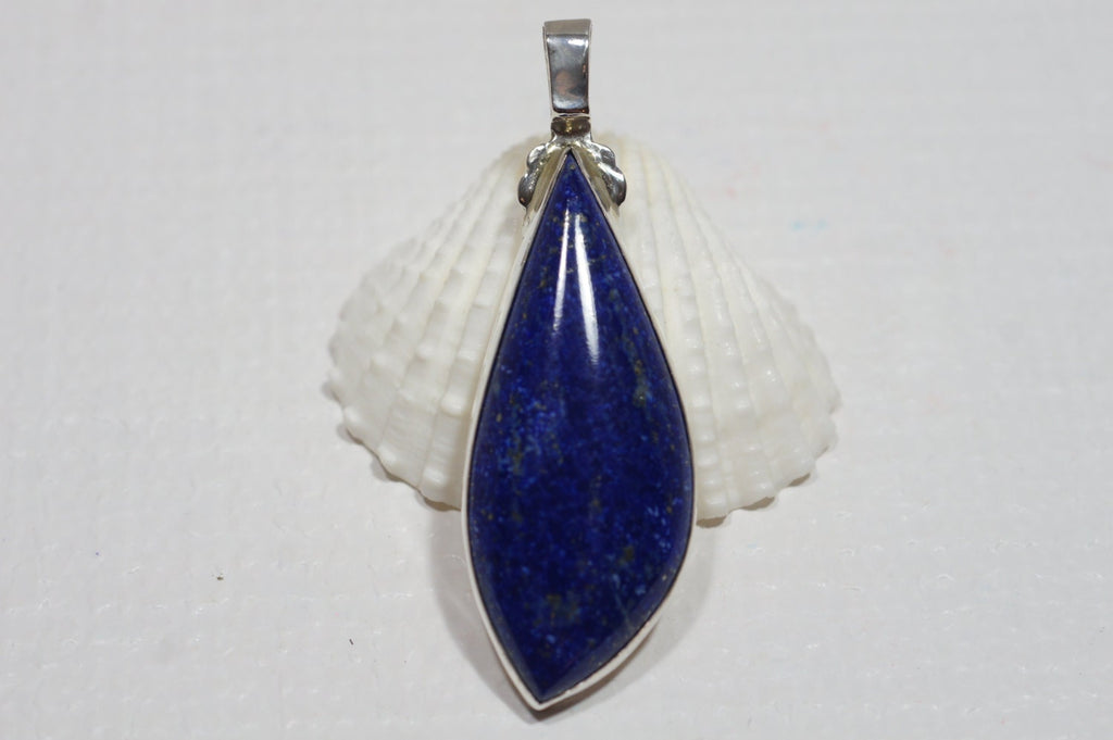 Lapis Lazuli Sterling Silver Bezel  Set Pendant  Gemstone Teardrop Shape Navy Blue  Birthstone December