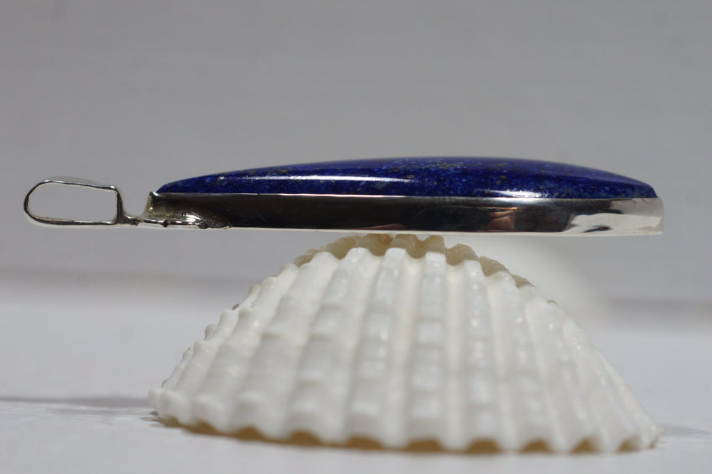 Lapis Lazuli Sterling Silver Bezel  Set Pendant  Gemstone Teardrop Shape Navy Blue  Birthstone December