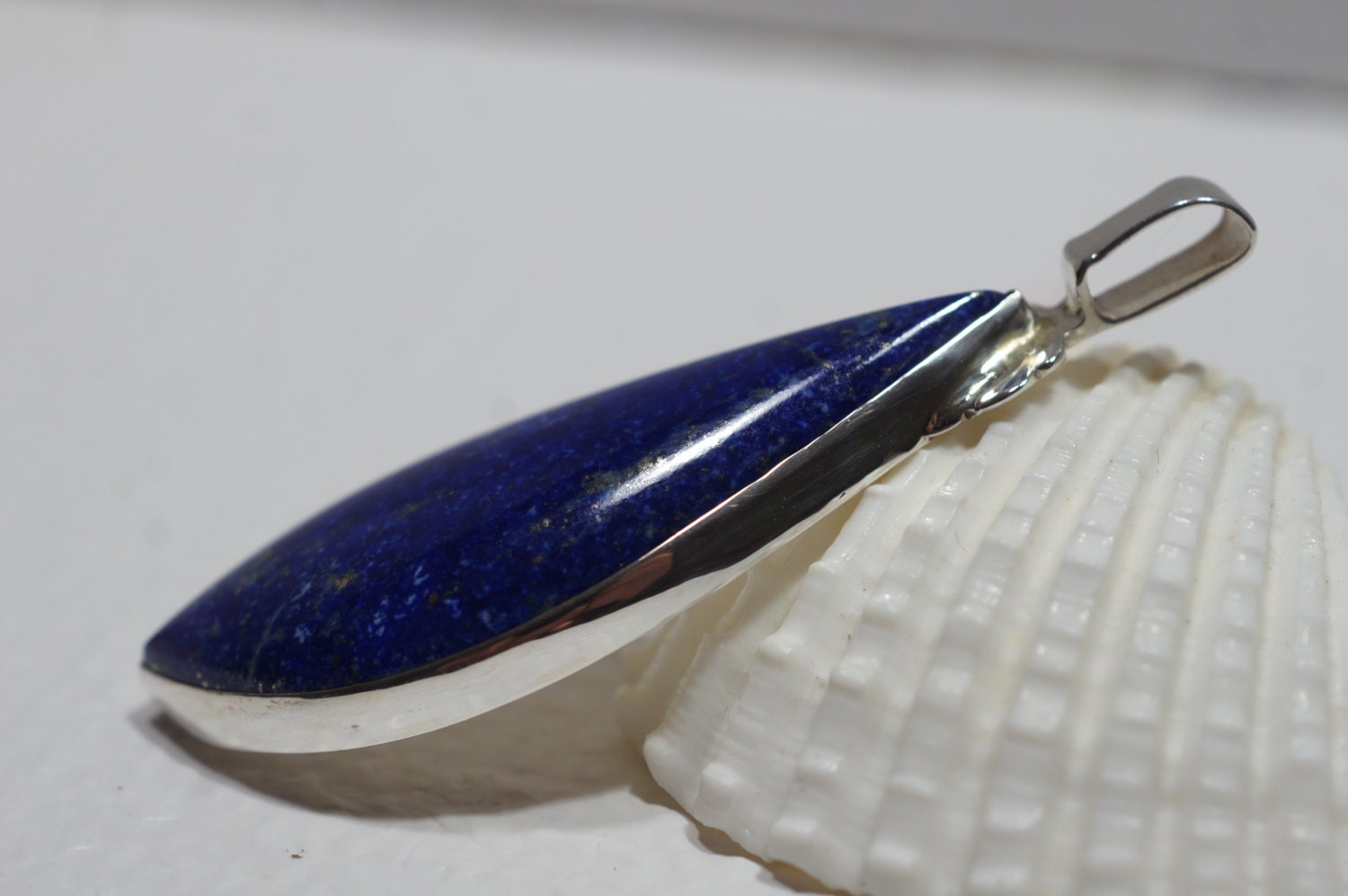 Lapis Lazuli Sterling Silver Bezel  Set Pendant  Gemstone Teardrop Shape Navy Blue  Birthstone December